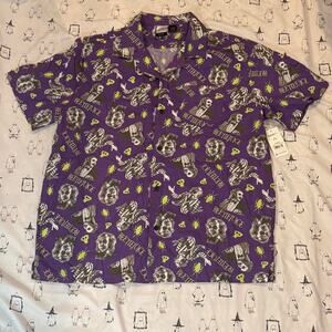 Beetlejuice purple short sleeve button up